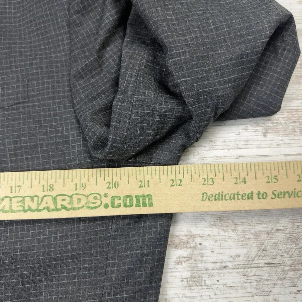 Banana Republic Men 2pc Suit 44R 36x31 Gray Grid Check Slim Fit Polyester Rayon